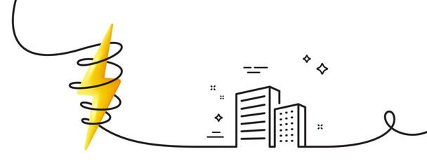 Wall Mural - Buildings line icon. Continuous one line with curl. City architecture sign. Skyscraper building symbol. Buildings single outline ribbon. Loop curve with energy. Vector