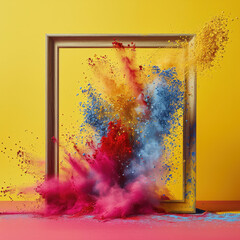 Wall Mural - abstract color splash with frame for wallpaper design. colorful dust explode.