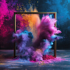 Wall Mural - abstract color splash with frame for wallpaper design. colorful dust explode.