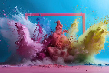Wall Mural - abstract color splash with frame for wallpaper design. colorful dust explode.