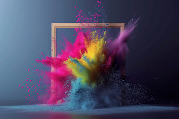 Wall Mural - Abstract color splash with frame for wallpaper design. Colorful dust explode.