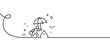 © blankstock - Risk management line icon. Continuous one line with curl. Insurance umbrella sign. Danger warning symbol. Risk management single outline ribbon. Loop curve pattern. Vector