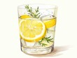 Minimalistic Watercolor Illustration of Lemon and Thyme Infused Water AI Generated