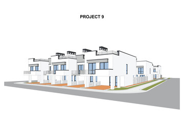 Detailed architectural two story townhouse blueprints and drawings. Vector illustration