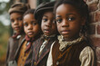 Portrait of African American children in retro clothes celebrating Black History Month,