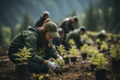 © ADDICTIVE STOCK - Generative AI image of volunteers planting trees in a forest