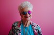 © Kristian - Groovy Grandma: 80s Dance Attire and Sunglasses on Pink