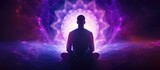 Fototapeta Kosmos - Positive meditation to energize the crown chakra for spiritual connection with the universe.