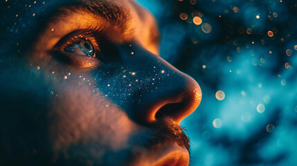 Wall Mural - an enigmatic male portrait with eyes replaced by a cosmic sky