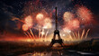 new year in Paris fireworks around Eiffel tower