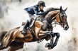 Watercolor painting of hunter jumper equestrian equipment and horse riding sports. Generative AI