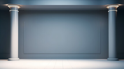 Wall Mural - Beautiful gray-blue empty wall with side-lit columns. Simple background for product display