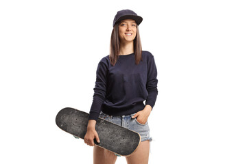 Wall Mural - Skater girl holding a skateboard