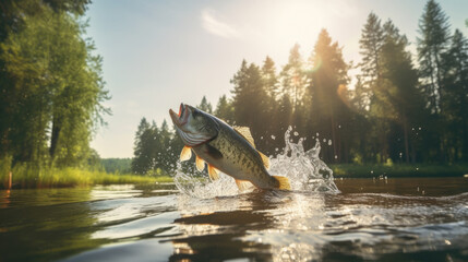 Wall Mural - Largemouth Bass in a Summer Lake in the South created with Generative AI Technology, ai, generative