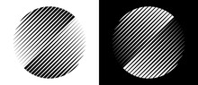 Transition Parallel Lines In Circles. Abstract Art Geometric Background For Logo, Icon, Tattoo. Black Shape On A White Background And The Same White Shape On The Black Side.