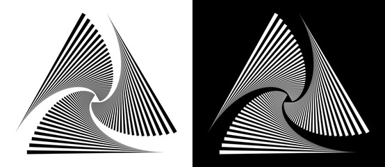 Leinwandbilder - Geometric triangle shape with lines as modern design element, logo or icon. Black shape on a white background and the same white shape on the black side.