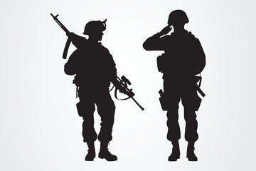 Salute soldier, silhouette of saluting army soldier, saluting male army soldier