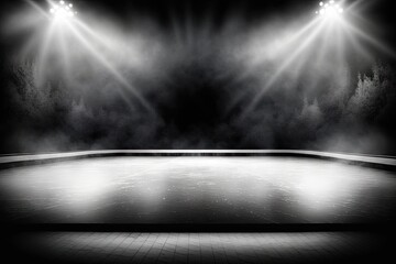 Poster - Empty swimming pool in a dark room with spotlights and smoke