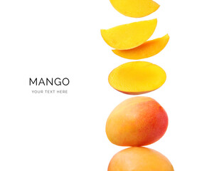 Wall Mural - Creative layout made of mango  on the white background. Flat lay. Food concept. Macro concept. 