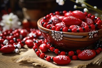 Wall Mural - Timeless red Easter eggs adorned in a customary manner