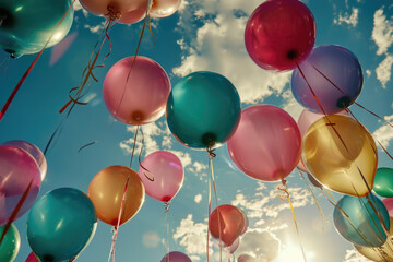 Wall Mural - Colorful balloons floating in the sky. Perfect for celebrations and festive occasions