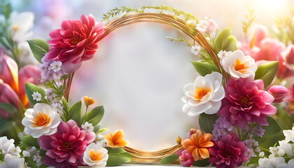 Wall Mural - Beautiful floral frame for congratulations on Valentine's Day, Mother's Day, wedding card,