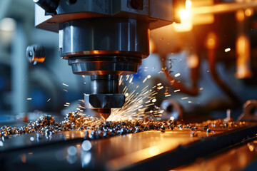Canvas Print - A close-up view of a machine emitting sparks. Ideal for industrial and technology-themed projects