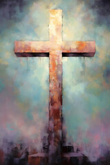 Wall Mural - Abstract watercolor painting of a Christian cross with vibrant pastel colors