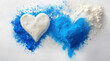 Białe i niebieskie serce z pudru, abstrakcja na Walentynki. Generative AI