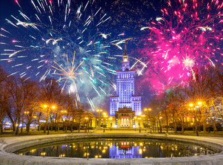 Wall Mural - New Year fireworks display in Warsaw, Poland