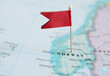 Red flag pin near Oslo in a map of Norway