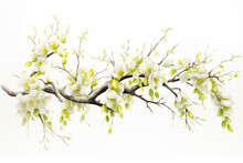 Blossoming Spring Willow, Isolated , White Backgroudn