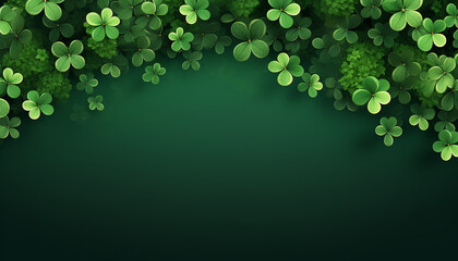 Green st patrick's day background with clovers copy space