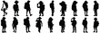 Trekking traveler silhouettes set, large pack of vector silhouette design, isolated white background