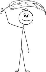 Poster - Person Covering Under Leaf, Vector Cartoon Stick Figure Illustration