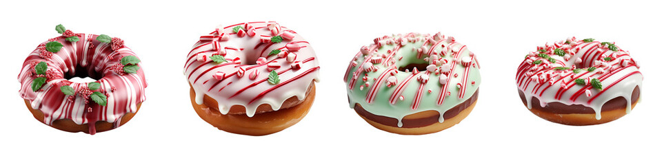 Wall Mural - Peppermint Donut Hyperrealistic Highly Detailed Isolated On Transparent Background Png File