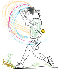 Wall Mural - Young tennis player about to hit the ball.