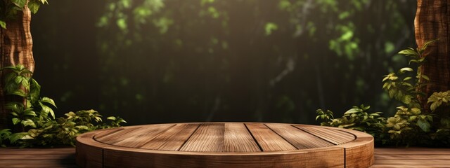 Farm wood nature field fruit table product grass garden background stand green food. Nature wood landscape morning farm outdoor sky podium forest stump beauty sun scene platform view beautiful trunk