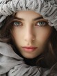 woman scarf hat head green eyes aquiline nose slender hoodie covid young human languid princess avatar faces