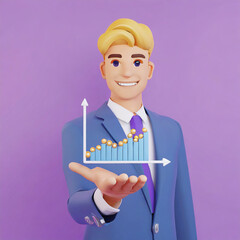 Sticker - investment and finance concept, businessman holding virtual trading graph and blurred light on hand, stock market, profits and business growth.