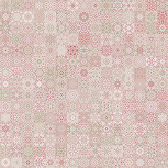 Poster - Faded beige color tone floral geometric shapes vintage concept seamless pattern background..