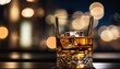 Classic old fashioned whisky on the rocks - timeless, elegant drink