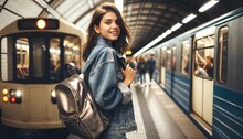 Traveling College Student On Spring Break, Train Station Portrait