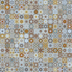 Poster - Faded beige color tone floral geometric shapes vintage concept seamless pattern background..
