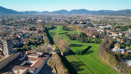 Poster - Aerial view of Lucca medieval town, Tuscany - Italy