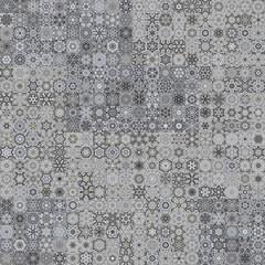 Poster - Black and white floral geometric mandala art shapes, vintage concept seamless pattern background.