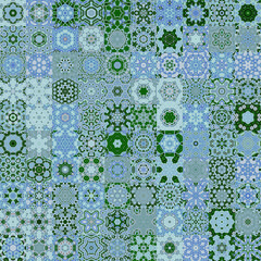Fototapete - Pastel baby blue color tone, floral geometric shapes vintage style seamless pattern background