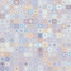 Poster - Soft faded color tone floral geometric shapes vintage style seamless pattern background.