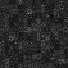 Poster - Black and white floral geometric mandala art shapes, vintage concept seamless pattern background.