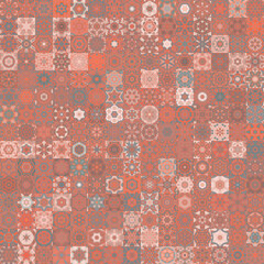 Poster - Brick red and brown color tone vintage concept floral geometric shapes seamless pattern background.